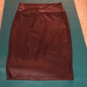 Burgundy spandex high waist pencil skirt